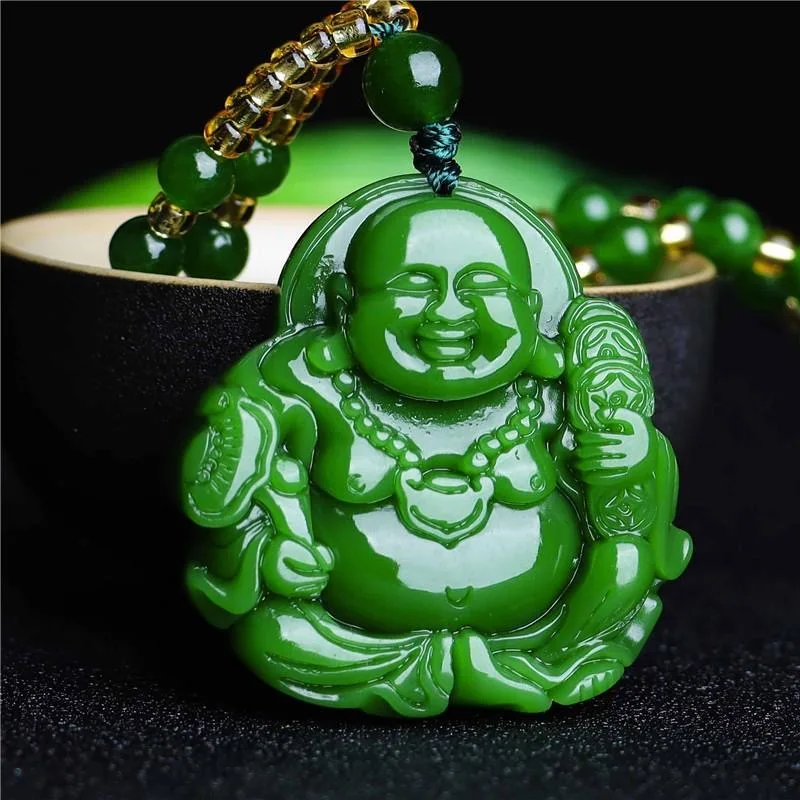 Cocktail Shaker Set - Chinese Green Jade Maitreya Buddha Pendant